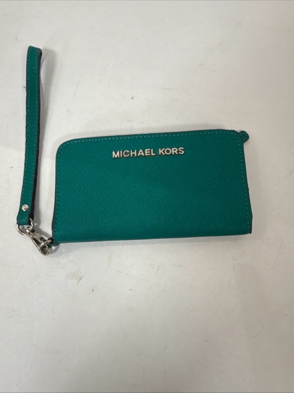 Michael Kors Teal Green Wristlet Wallet with Gold Logo